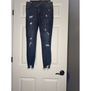 Express Denim Perfect Ankle High Rise Denim Jeans 6 Regular Distressed Blue